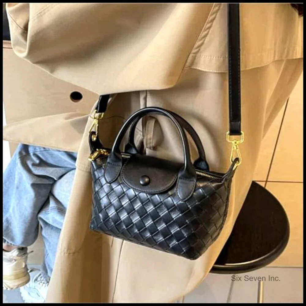 Braided Faux Leather Satchel Top Handle Crossbody Bag Mini Chic Fashion